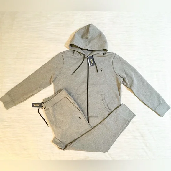 Polo Ralph Lauren Double Knit Tech Fleece Jogger Sweatsuit Grey Black Po…